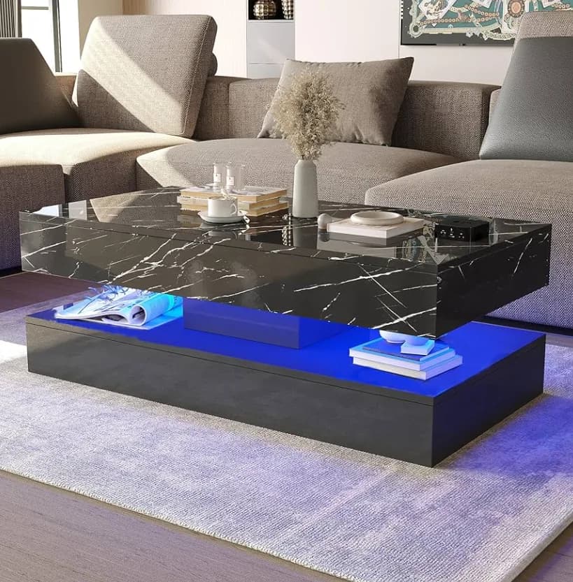 Smart Coffee Table with LED Lights & Storage
