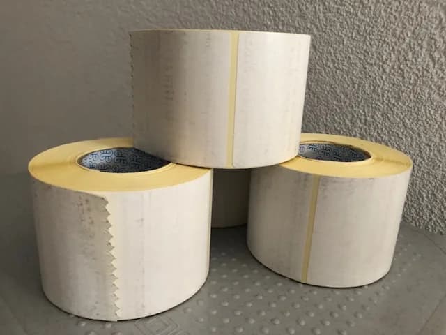Thermal label rolls, permanent adhesive